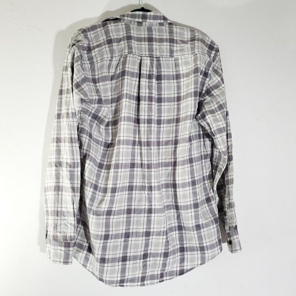 LL Bean Dress Shirt Plaid White Gray Mens S - Picture 2 of 5